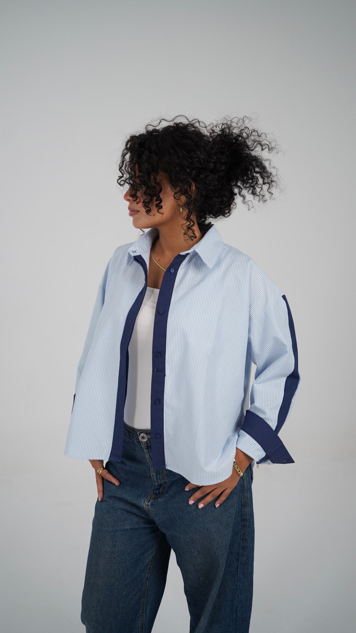 The Blue Stripe Shirt, three-quarter view